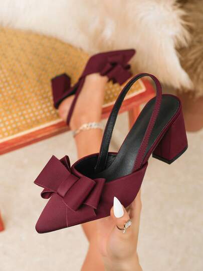 Zapatos de fiesta de tacón alto con puntera puntiaguda, elegantes y sexys, con decoración de lazo, cómodos y sin fatiga