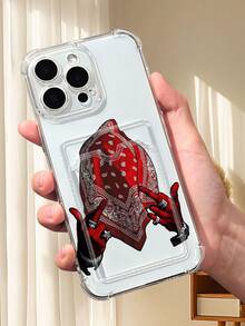 1PC Diseño urbano y moderno con pañuelo de cuadros rojos estilo paisley y gesto de manos rapero, funda para móvil transparente con ranura para tarjetas, protección completa de cámara, compatible con iPhone 17/16/15/14/13/12/11/Pro/ProMax, compatible con Galaxy A54/S24 Ultra/Plus, compatible con Moto/Galaxy/Redmi/Honor/OPPO, anti-caídas y almacenamiento, diseño minimalista - transparente - Ver 2