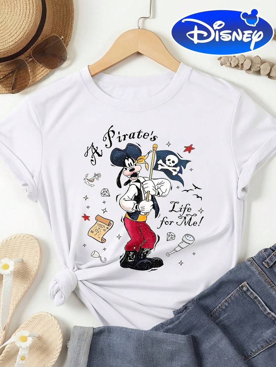 Disney Mickey Pirate Themed Round Neck Short Sleeve T-Shirt, A Pirate'S Life For Me - White - View 1