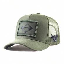 American Rooster Military Green Trucker Hat With Brazilian Flag, Country Casual Style. - 軍綠色 - 查看 1