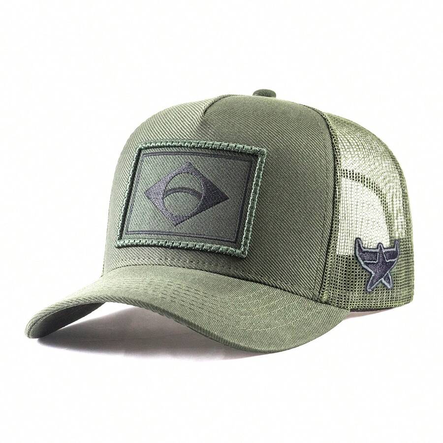 American Rooster Military Green Trucker Hat With Brazilian Flag, Country Casual Style. - 軍綠色 - 查看 1