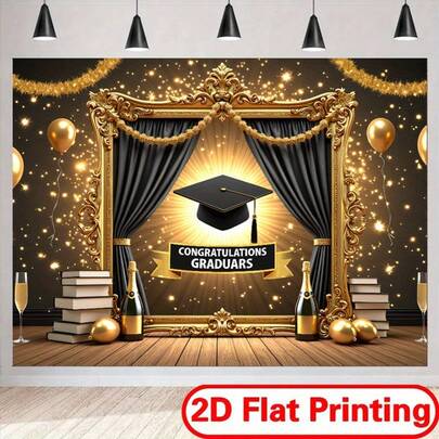1 pieza de tela de fondo de banner plano 2D, para graduación de escuela secundaria, banner de cumpleaños, banner decorativo, material de poliéster para colgar fotografías, adecuado para eventos, bodas, fiestas, aniversarios, ceremonias y decoración de ambiente festivo interior. Hay varios estilos y diseños disponibles para seleccionar.