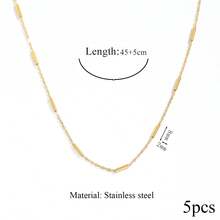 5pcs/Set Stainless Steel Bead Chain, 50cm Total Length, Cross & O-Shape Wavy Chain Necklace, Gold Plated, 5cm Adjustable Chain Length, Lobster Clasp, DIY Necklace - Gold - View 8