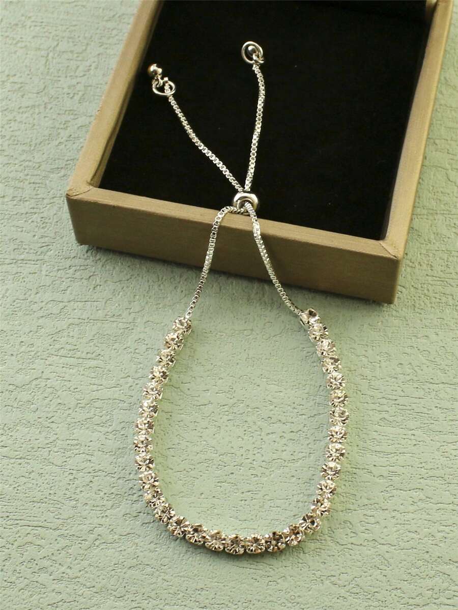 1件银色水晶爪链手链，时尚镂空串珠缠绕可调节手镯，新娘优雅奢华手链，适合婚礼、约会、节日，女士珠宝礼物 - 銀色 - 查看 1