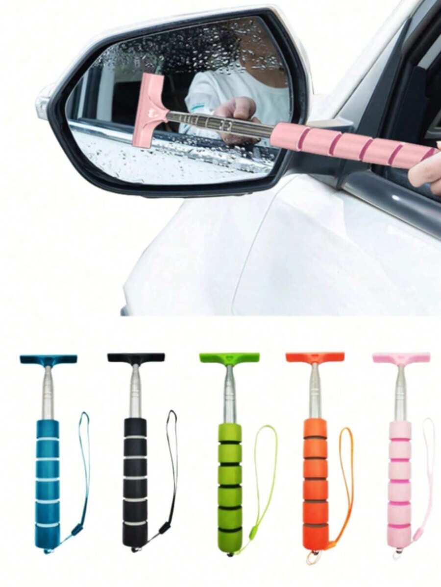 1pc Car Rearview Mirror Retractable Multifunctional Windshield Wiper, Extendable Car Wash Window Cleaning Brush