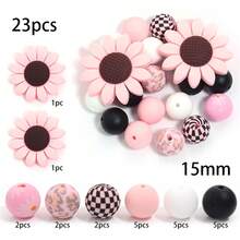 1 Set/Pack Multi-Color Water Transfer Printing Silicone Beads, Flower + Round Beads Mixed Set, Suitable For DIY Pen Beads, Bracelets, Necklaces, Pendant Chains, School Handmade Crafts, Keychain Crafts (23 Pieces Total) - Multicolor - View 17