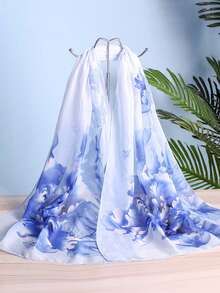 1条新款春夏简约印花轻薄真丝围巾，适合女士日常穿搭搭配 - 彩色 - 查看 1