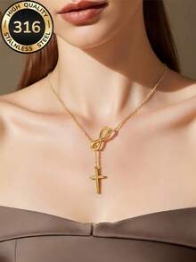 Mặt dây chuyền hình thánh giá biểu tượng vô cực cổ điển, thép không gỉ 316 mạ vàng 18K, không gây dị ứng, không phai màu, vòng cổ choker thanh lịch cá nhân hóa, đa năng, phụ kiện trang sức nữ, món quà lý tưởng. - Dây chuyền mặt thánh giá - Xem 11