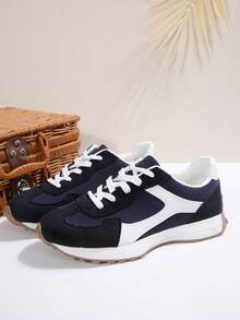 Women's Lightweight Lace-Up Sports Shoes, Breathable Cushioned Non-Slip Rubber Sole, Casual All-Season Low Top Sneakers - Blue - View 8