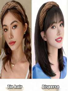 Synthetic Fish Bone Braid Headband With Bangs, Natural Looking Clip-In Bangs For Women - Multicolor - View 5