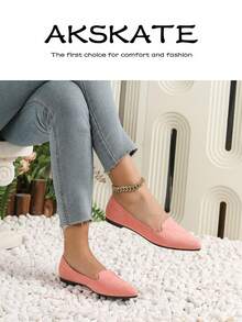 Women's Pointed Toe Flat Shoes, V-Cut Vamp Slip On Casual Dress Flats, Soft Padded Insole Anti-Slip Outsole, Multi Bright & Classic Solid Color Options, Comfortable Everyday Footwear For Office Work Daily Commute Shopping Weekend Outings - 深粉紅色 - 查看 2