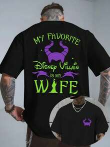 Disney Official Licensed Disney Villain "My Favorite Disney Villain Is My Wife" Double-Sided Graphic T Shirts 100 Percent Cotton Disney Shirt 220g Unisex - 黑色 - 查看 1