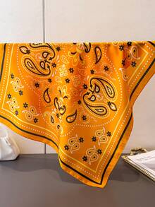 1 件复古佩斯利花纹腰果头巾薄款防晒披肩女士发巾仿丝绸方巾手提包头巾适合海滩、街头、日常、度假、装饰丝带。 - 黃色 - 查看 2