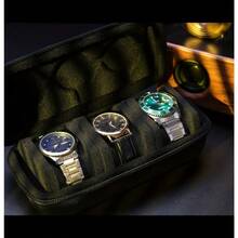 1pc Portable Hard Shell 3-Slot Watch Storage Box With Handle, Shock-Absorbing Foam Lining, Protects Men's And Women's Watches From Collisions, Zipper Dust-Proof Design, Suitable For Home Storage And Travel, Classic 3 Colors, Exquisite Christmas Gift - Black - View 7