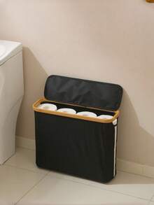 1pc Toilet Paper Storage Box, Tissue Paper Holder, Bathroom Accessory Rack, Foldable Bamboo Frame Tissue Paper Organizer With 4 Support Rods, Non-Slip Base, Suitable For Home, Bedroom, Bathroom, Laundry Basket, Seasonal Bathroom Accessory - Multicolor - View 4