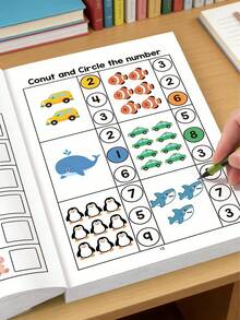 64-Page Digit Filling Workbook, Includes Elements Of Transportation, Forest Animals, Marine Animals And Fruits & Plants, Helpful For Parents/Educators To Quickly Identify, Suitable For Logical Thinking Training, Ideal For Pre-School Preparation. Entertaining Math Practice Book, Also Perfect For Holiday Gifts, Classroom Learning And Creative Games. Durable Paper, Vivid And Interesting Illustrations. - Multicolor - View 2