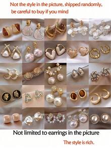 10对装奢华可爱仿珍珠花朵水晶心形吊坠耳环，优雅百搭混搭风格耳环套装，时尚饰品，派对、婚礼、日常佩戴的最佳礼物，随机OPP袋包装 - 10對(隨機出貨)C款 - 查看 1