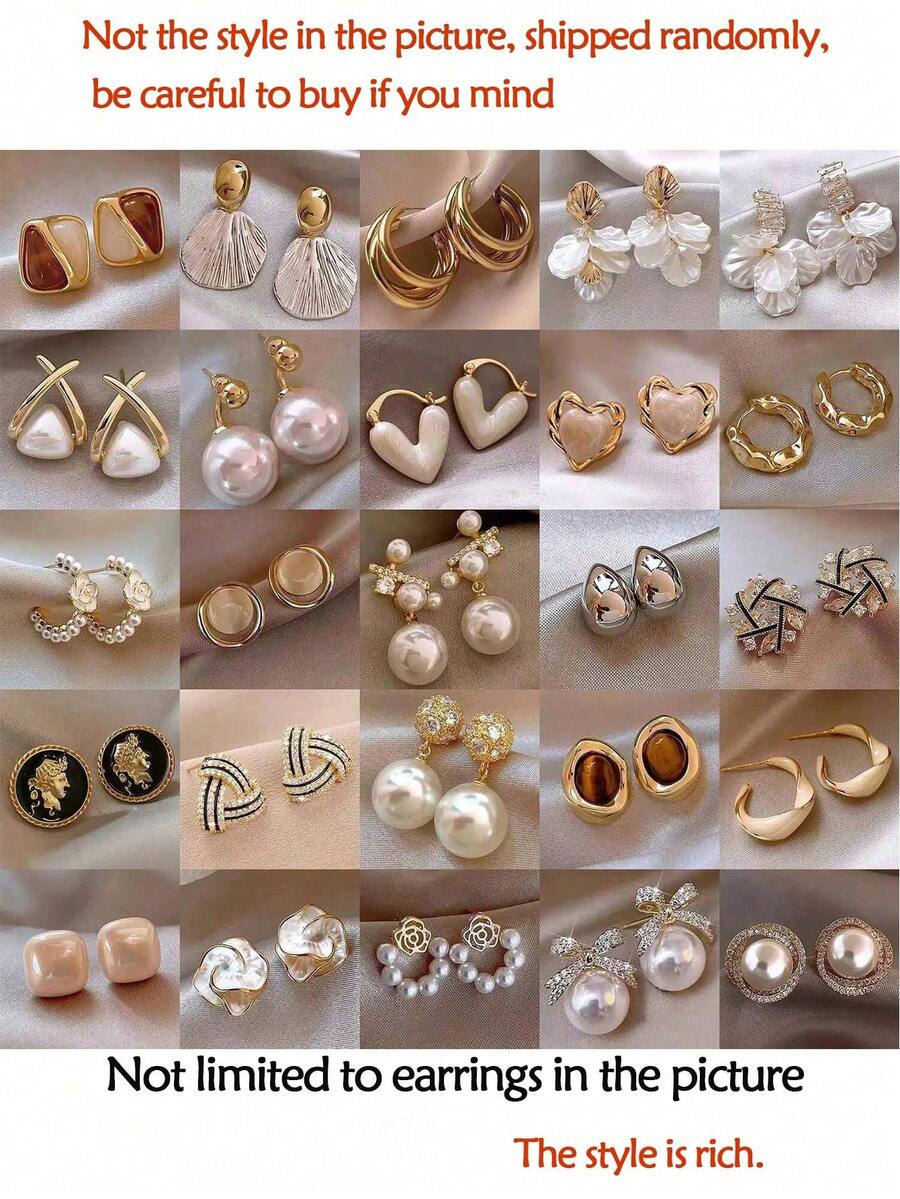 10对装奢华可爱仿珍珠花朵水晶心形吊坠耳环，优雅百搭混搭风格耳环套装，时尚饰品，派对、婚礼、日常佩戴的最佳礼物，随机OPP袋包装 - 10對(隨機出貨)C款 - 查看 1