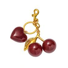 New Personalized Resin Heart-Shaped Cherry Keychain Pendant - Multicolor - View 1