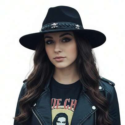 Fabellino Sombrero Indiana Explorer Gamuza Calaveras Rock Unisex Chopper Hípster Retro Rock