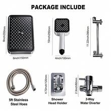 6pcs/Set 8-Inch Square Electroplated Plastic ABS Shower Head Set With Extension Rod And Diverter, Suitable For Bathroom - Square - View 1