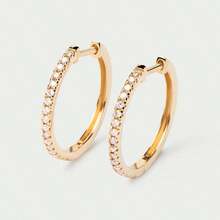 Bông tai khoen tròn cỡ trung sang trọng, thanh lịch bằng bạc Sterling 925, đính đá Cubic Zirconia, kiểu dáng thời trang dành cho nữ. - Bông tai vòng Zircon - Xem 10