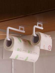 Carbon Steel No-Drill Paper Towel Holder, Kitchen/Bathroom Tissue Roll Rack, Adhesive Mounted Cleaning Cloth Hanger, Large Square Bathroom Storage Shelf - Multicolor - View 10