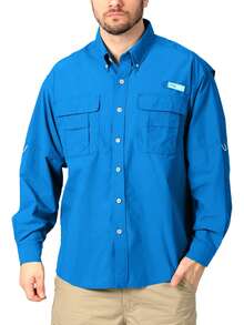 Men's UPF 50+ Sun Protection Fishing Shirts Quick Dry Lightweight Long Sleeve Outdoor Shirt - Vivid Blue 13 - 查看 1