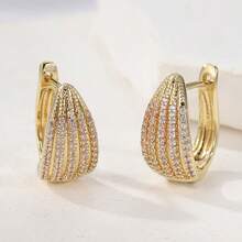 Women's Fashion Wedding Jewelry, Synthetic Round White Cubic Zirconia Hoop Earrings, Small Round Earrings - Gold - View 4