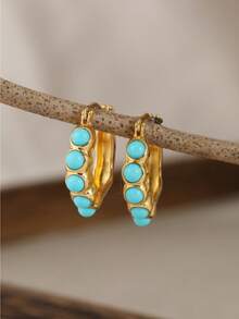 DIYCCPC Anting-anting Turquoise Imitasi Bergaya Vintage, Aksesori Perhiasan Gaya Bohemian untuk Wanita, Cocok untuk Festival dan Pesta - MultiWarna - View 2