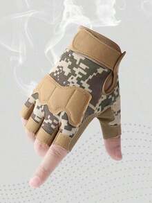 1pair Men Solid Fashionable Fingerless Gloves For Outdoor Riding - Khaki Camouflage - View 6