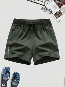 3 piezas Pantalones cortos deportivos casuales de verano para hombres, con bolsillos con cremallera y diseño con cordón, tela elástica para comodidad y movilidad, ligeros y de secado rápido, adecuados para deportes y uso informal. - Multicolor - Ver 4