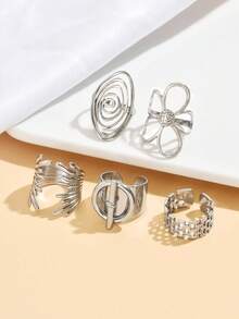 5件套时尚多元素皇冠开口戒指，不锈钢镂空心形戒指，防水防褪色，女士指环饰品，节日礼物及派对配饰 - 多元素 - 查看 8