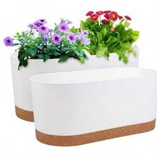 Set 2 macetas rectangulares de riego automático 16" Macetas largas para Ventana y Exterior Drenaje Mejorado y depósito de Agua para Plantas de Interior y jardín Blanco - Blanco - Ver 7