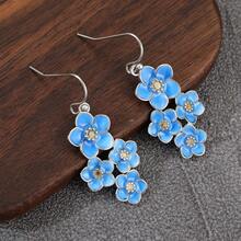 Vintage Copper Flower Hook Earrings, Dangle Earrings, Wedding Jewelry, Handmade Synthetic Blue Enamel Flower Earrings, Mother's Day Gift, Commemorative Souvenir, Valentine's Day Gift - Multicolor - View 4