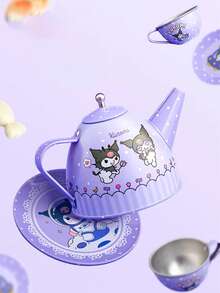 SANRIO 三丽鸥酷洛米茶会套装，16件套儿童茶会套装，含金属茶壶和茶杯，幼儿园厨房玩具，茶壶礼盒，下午茶玩具套装，金属茶壶和茶杯公主玩具礼品 - 彩色 - 查看 4