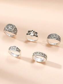5件套复古几何图腾设计金属戒指，时尚男士戒指 - 戒指5件套 - 查看 5