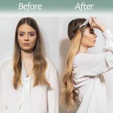 Clip-In Natural Hair Extension, Long Straight Synthetic Hairpiece, Blonde, Black, Mixed Color, Fake Hairpiece For Women HKQE - 軍綠色 - 查看 4