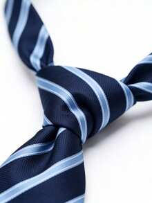 1pc Navy Blue Striped Tie, 8cm Width Necktie, Suitable For Occasions Like Holidays, Weddings, And Work,Accessories,Festival,Gifts - Blue - View 2