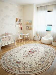1pc Luxury European Style Oval Rug - Soft, Plush Floral Pattern, Gold Trim, Decorative Carpet, Bedroom Decor, Small Rug, Carpet, Home Decor, Living Room Rug, Living Room Small Rug, Bedroom Rug, Living Room Home Decor, Outdoor Rug, Washable Rug - Multicolor - View 2