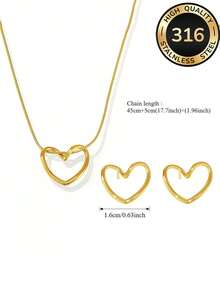 Bộ dây chuyền và bông tai hình trái tim bằng thép không gỉ 316, dây chuyền choker hình trái tim tối giản thanh lịch, không gây dị ứng, không phai màu, đa năng, thích hợp đeo đi làm và hẹn hò, quà tặng kỷ niệm, quà tặng ngày Valentine cho người yêu. - bộ hình trái tim - Xem 2
