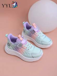 Sepatu Sneakers Anak-Anak Dopamine yang Modis & Cerah dengan Dekorasi Jaring dan Perekat, Ringan, Sepatu Lari Kasual & Nyaman dari Bahan EVA, Cocok untuk Pemakaian Sehari-hari dan Berlari - Purple - View 3