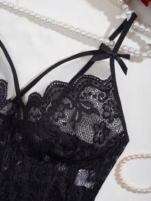 Bộ đồ lót gợi cảm phối ren và lưới dành cho người có thân hình đầy đặn. - màu đen - Xem 2