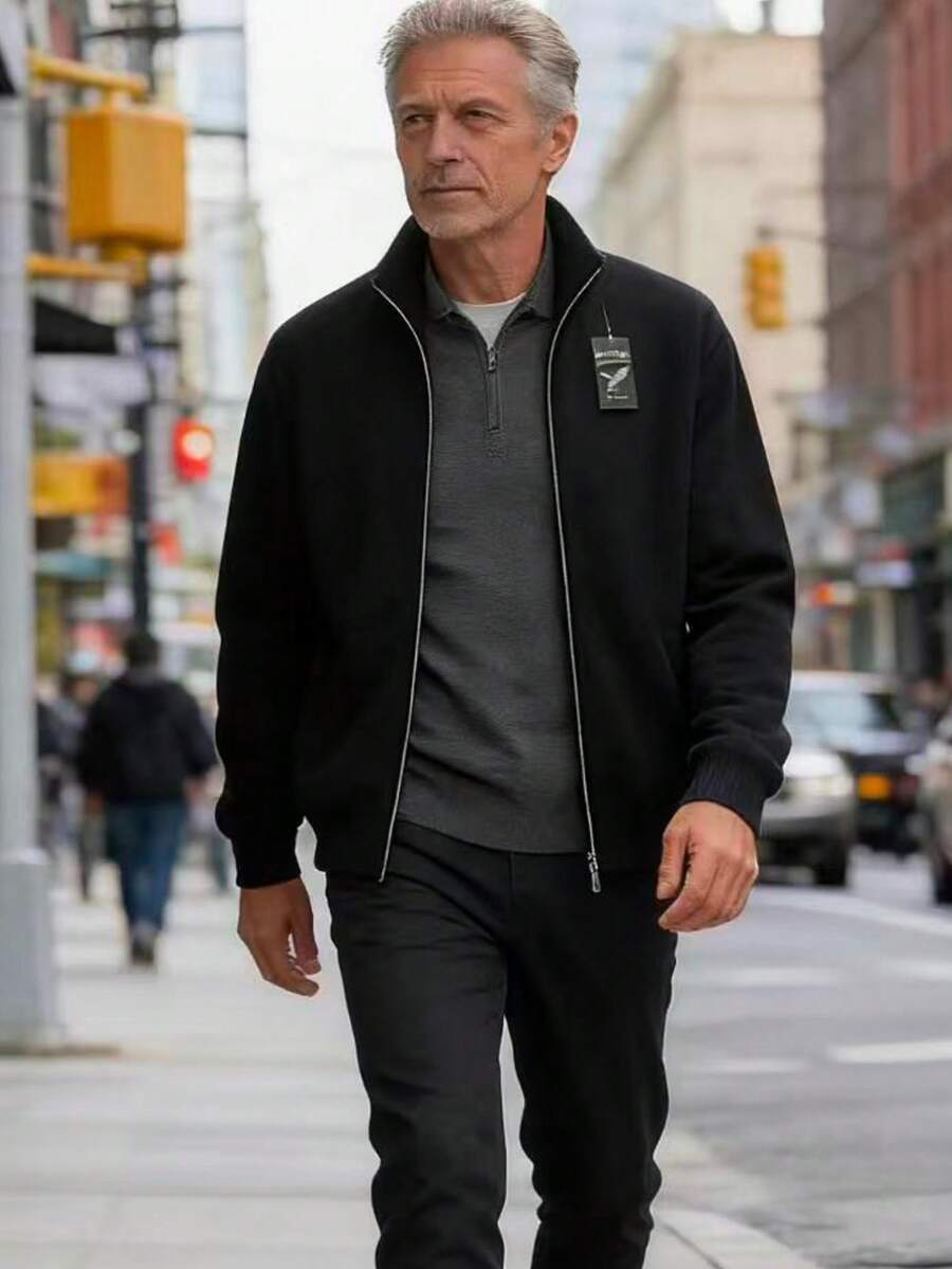 Men's Sweater With Zipper And Pocket - 黑色 - 查看 1