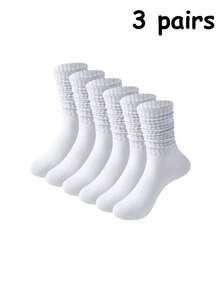 1/3/6双装女士宽松针织袜，女士堆堆袜，女士堆堆袜，女士堆堆袜，女士短袜，黑色、白色和灰色，压缩袜，舒适 - 彩色 - 查看 6