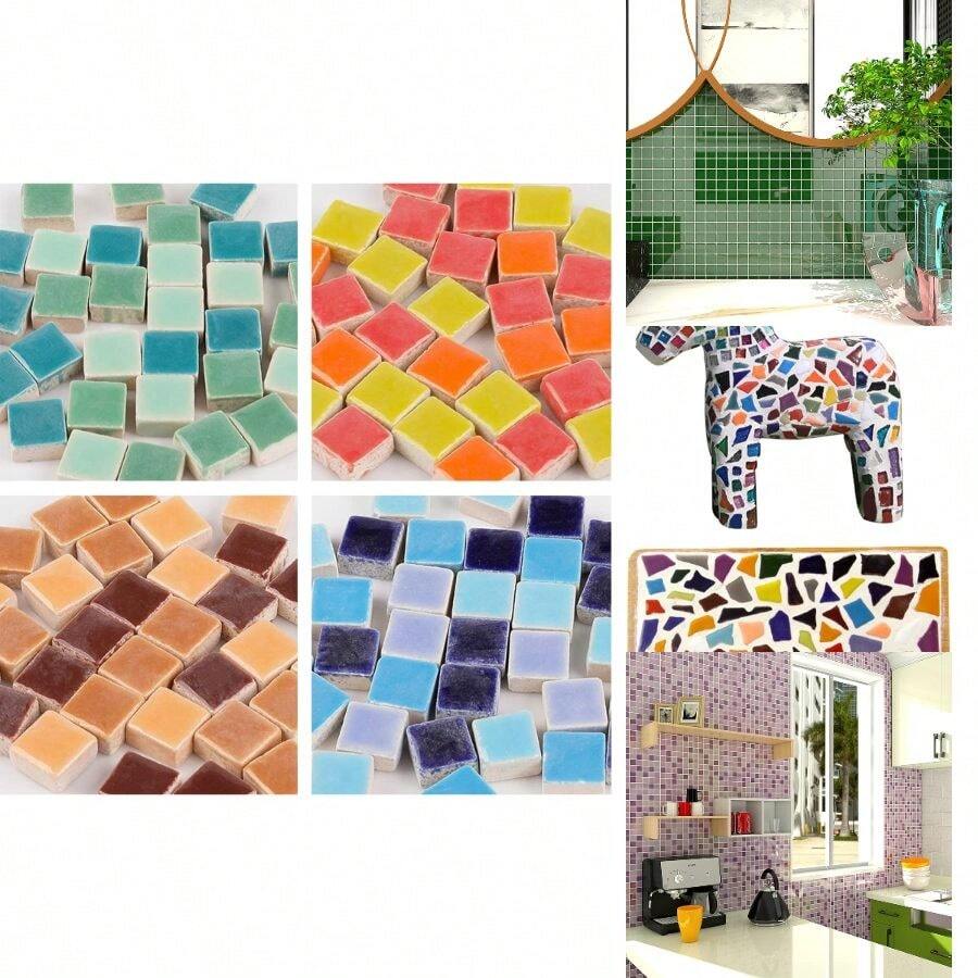 PINUOKE 200 Pieces/ 200 G Square Shapes 1x1 Square Ceramic Tiles Crafts, Colorful Stained Glass Pieces Projects - Dark Purple - Dark Purple + 200g - View 1