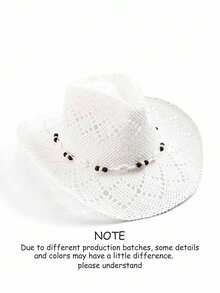 1 chiếc Mũ cao bồi miền Tây đính đá quý Unisex, Mũ rơm in họa tiết rỗng, Mũ đi biển chống nắng du lịch mùa xuân/hè, Mũ chống nắng thông thường (Sau khi nhận sản phẩm, nếu vành mũ bị biến dạng, cần phải điều chỉnh lại bằng tay) - Hạt màu đỏ - Xem 35
