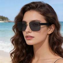 一副男女通用新款无框时尚眼镜，方形镜框，优雅时尚，百搭眼镜 - 黑色 - 查看 1