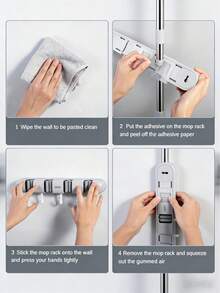 1pc Wall Mounted Mop & Broom Holder, 3/4" Multi-Function Wall Mounted Mop Clip, Hole-Free Mop Fixing Hook With Strong Adhesive, Bathroom Wall Mounted Storage Solution, Heavy Duty Tool Hanger - Multicolor - View 12