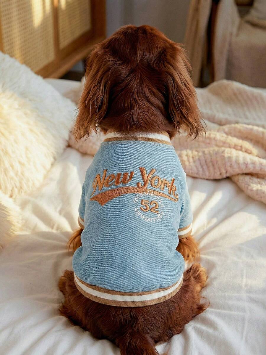 PETCIRCLE 1pc Pet Clothes, Cute Small Dog/Cat Outfit, New York Baseball Jersey - Blue - View 1